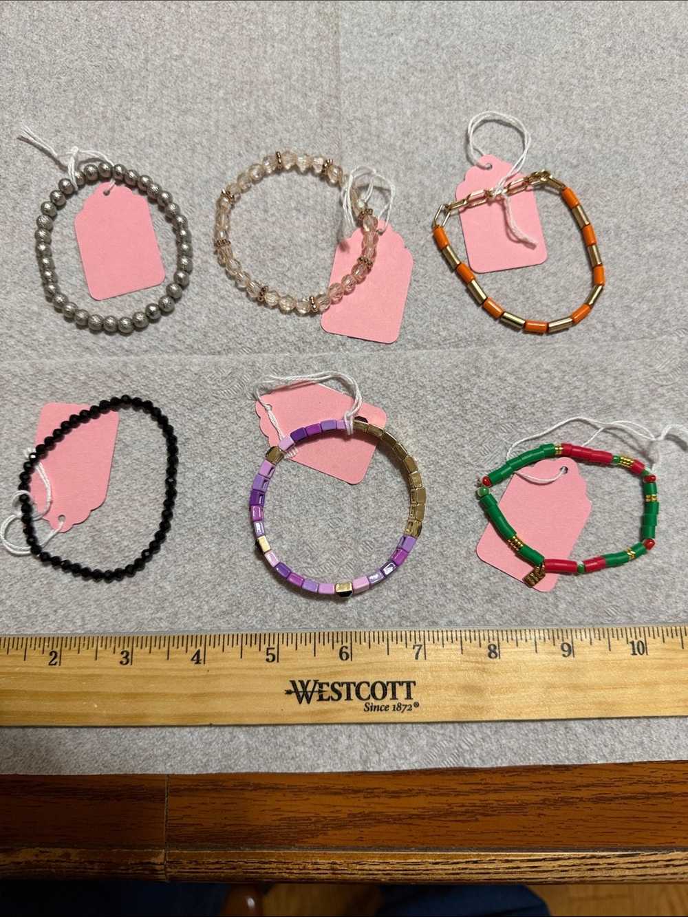 Assorted Beaded Stretch Bracelet - Purple, Green, Orange, Black, Silver, Clear